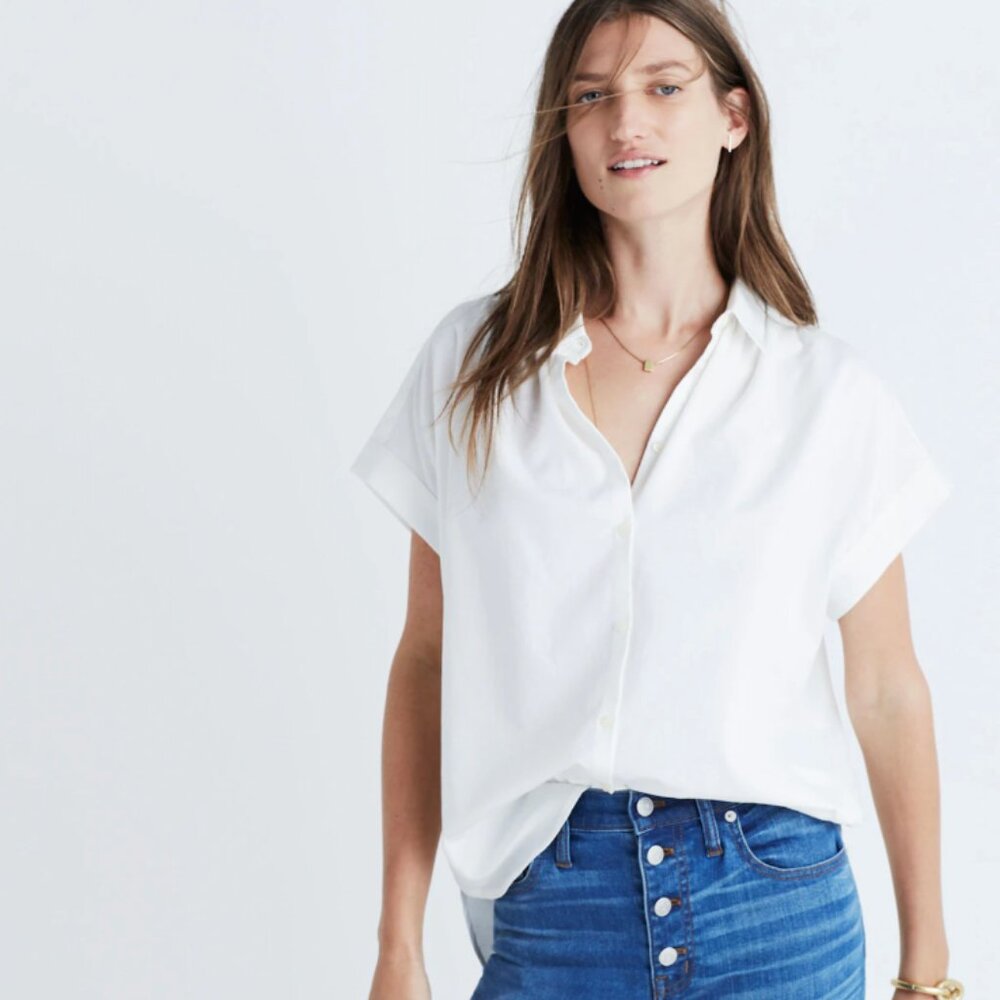 Madewell button up short sleeve Central Shirt in Pure White WORN ONCE